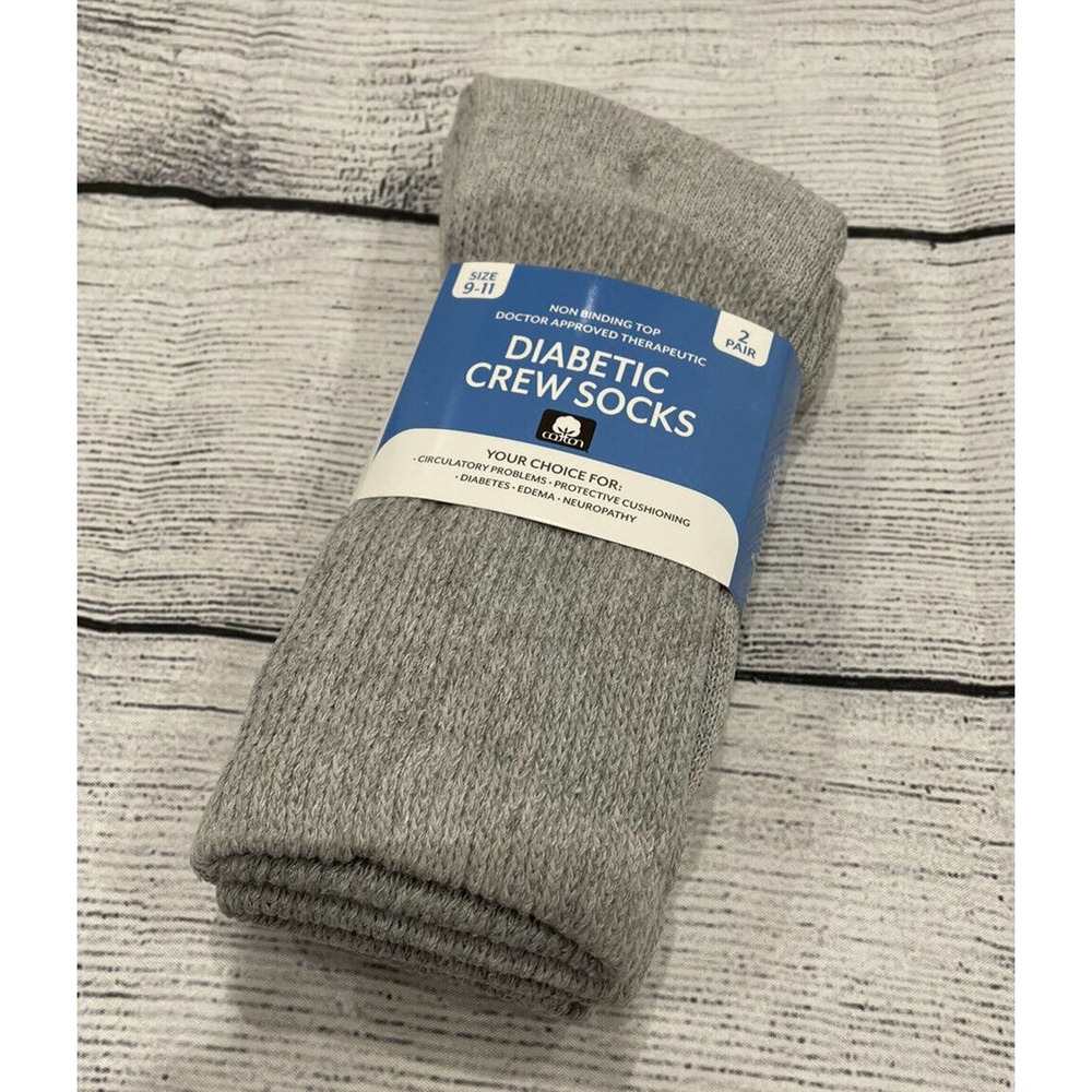 Diabetic Crew Socks 9-11 Therapeutic Grey Non Binding Top Cotton E3
